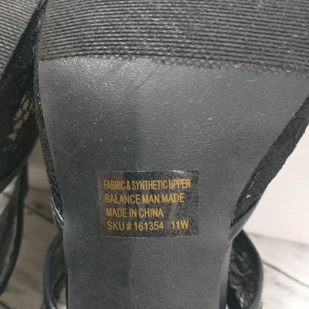 Angel Steps Womens Black Ankle Strap SZ 11W Sandle 2.5in Heel